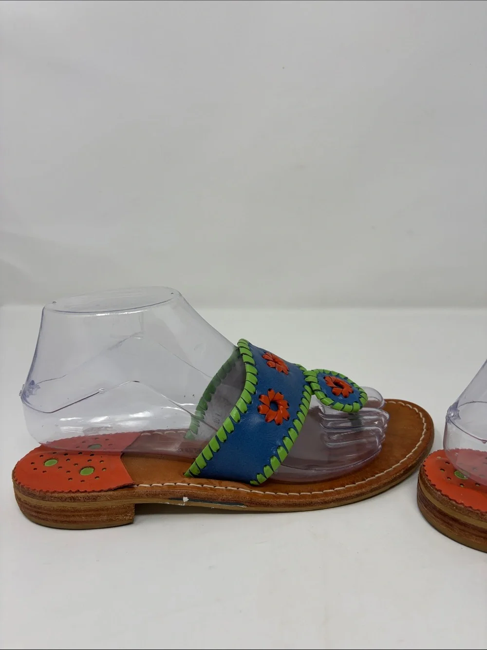 Jack Rogers Blue Leather Flower Toe-Post Sandals Size 7 Excellent Condition